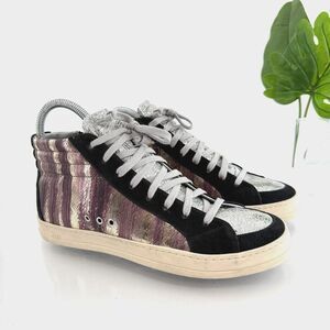 P448 Women Skate Sneaker Sz 39 Multi Silver Leather High Top Lace Up Shoe Casual